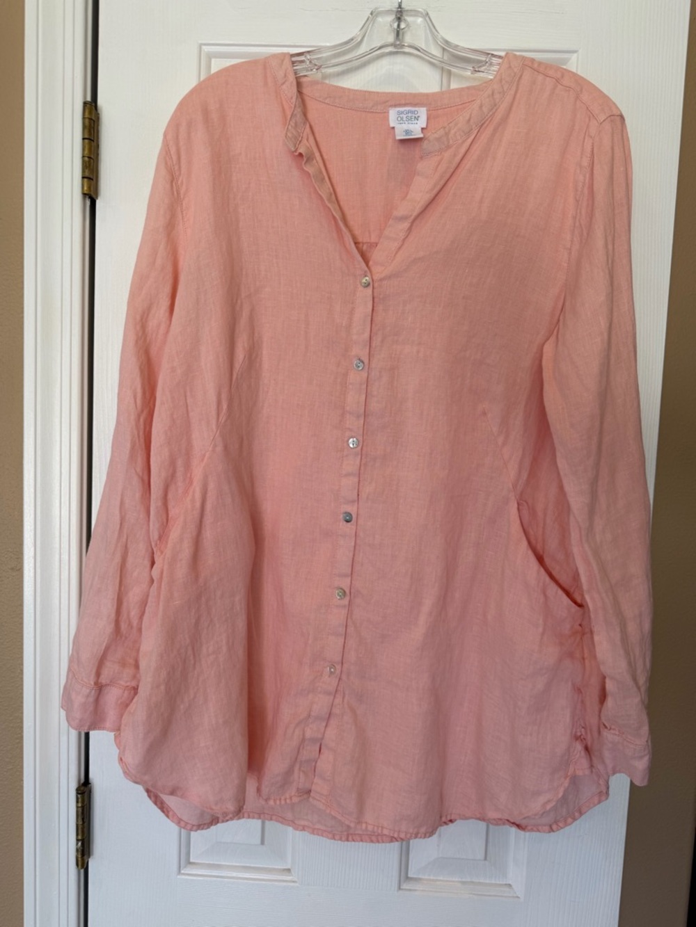 Sigrid Olsen 100% Linen Top Unstructured Loose Pockets Tunic Lagenlook L Shirt